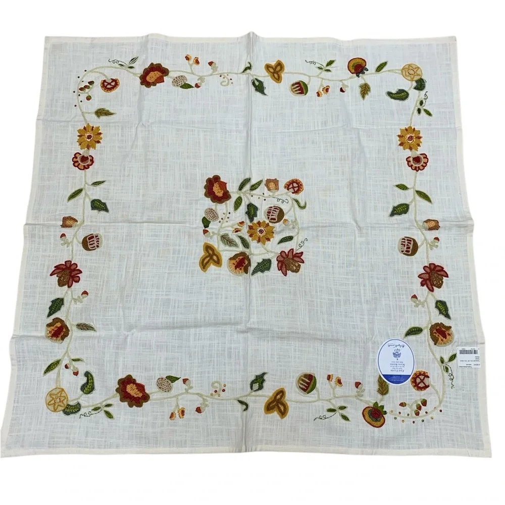 April Cornell Trellis Tea Tablecloth 36x36 Cream Embroidered Cottagecore Boho